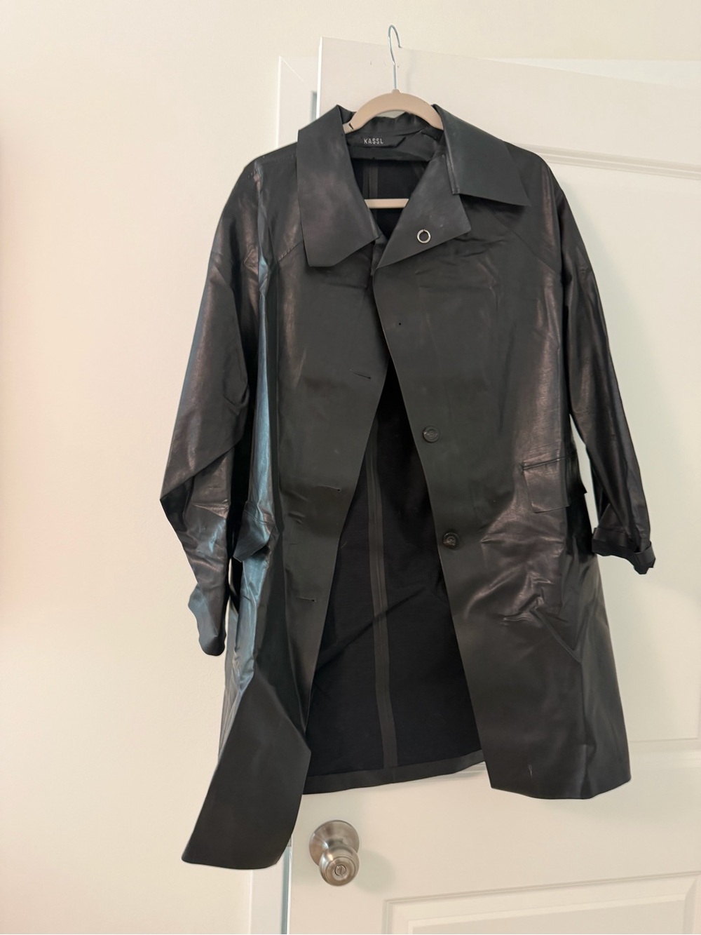 KASSL Black Faux Leather Trench Coat